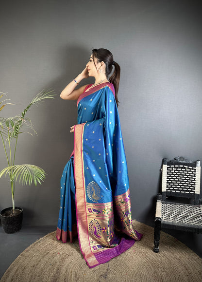 Firoji Paithani Lichi Silk Saree With Zari Weaving Work | Festive & Wedding Wear – JaipurSaaj