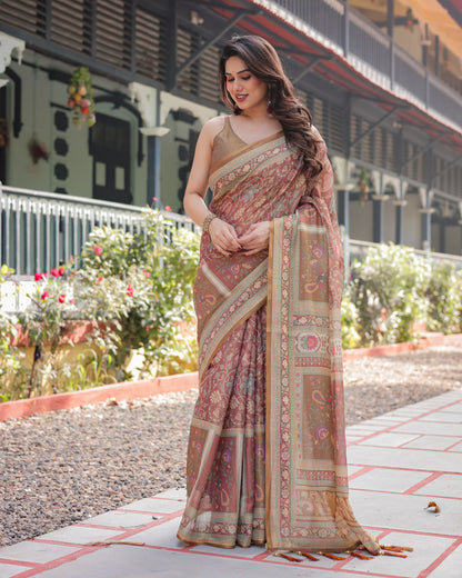 Maroon Soft Linen Cotton Saree With Kalamkari Digital Printed Work