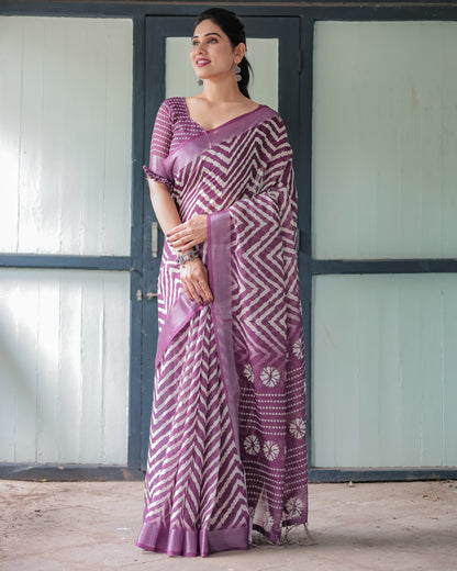 Magenta Soft Linen Cotton Saree With Digital Printed Work