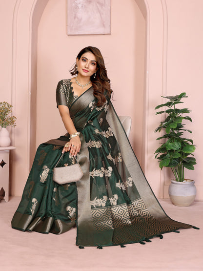 Green Organza Silk Banarasi Saree With Zari Weaving Work | Wedding & Festive Wear – JaipurSaaj