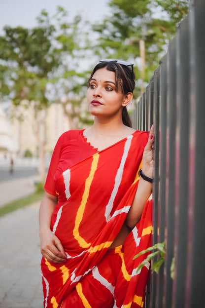 Red Soft Chinon Silk Saree With Shibori Printed Work | Casual & Festive Wear – JaipurSaaj