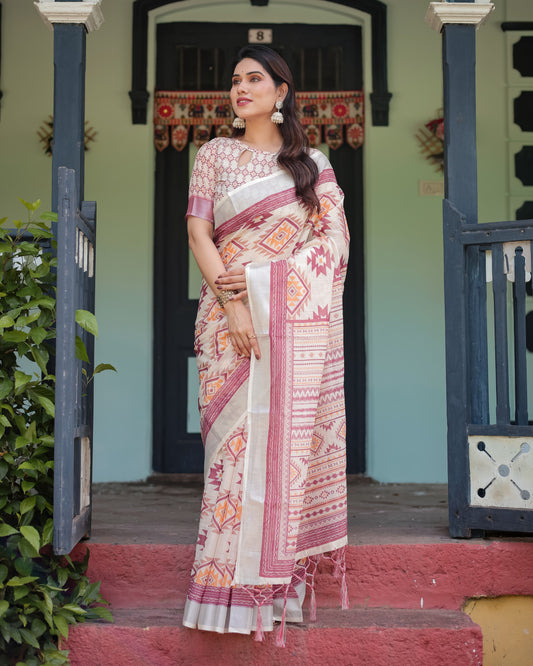 Multi Summer Special Digital Printed Linen Cotton Saree