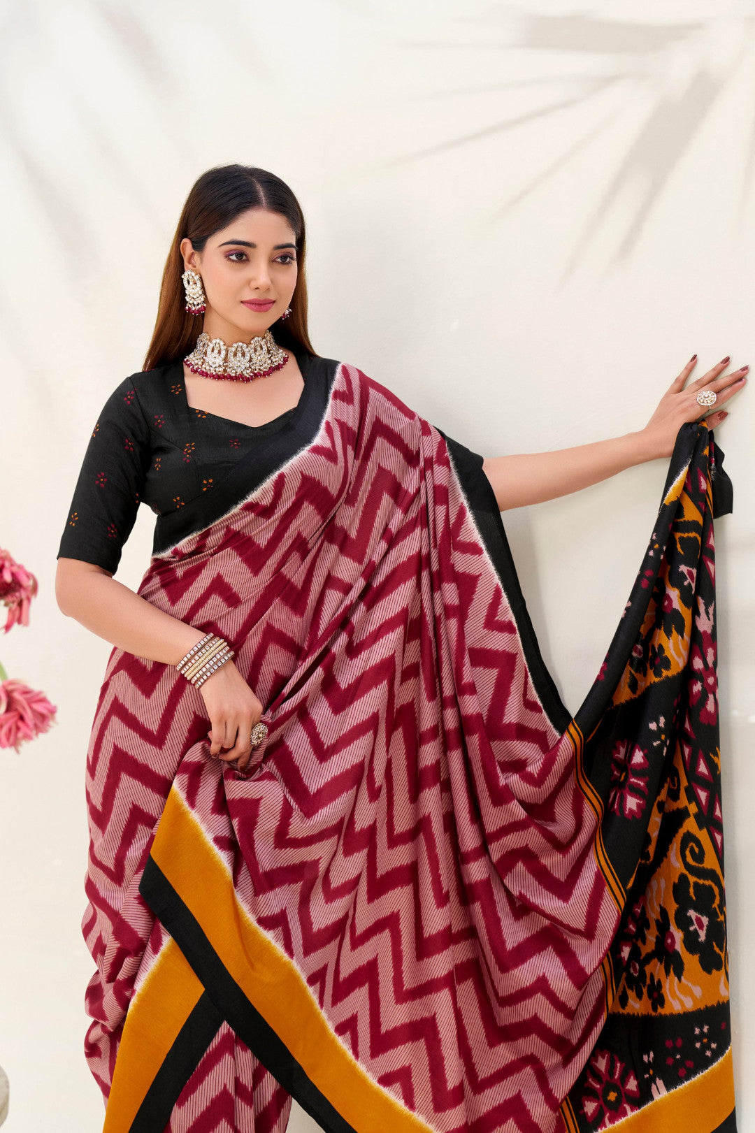 Multi Color Soft Tussar Silk Saree With Printed Work & Lace Border | Festive Ethnic Wear – JaipurSaaj