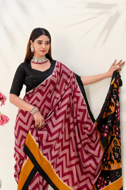 Multi Color Soft Tussar Silk Saree With Printed Work & Lace Border | Festive Ethnic Wear – JaipurSaaj