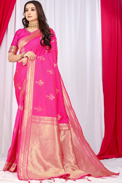 Pink Banarasi Silk Saree With Zari Weaving Work | Bridal Wedding Wear – JaipurSaaj
