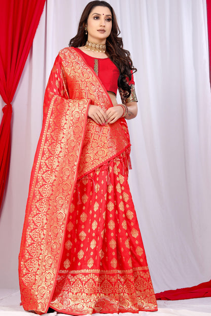 Bridal Red Banarasi Silk Saree With Heavy Zari Weaving Work | Wedding Wear – JaipurSaaj