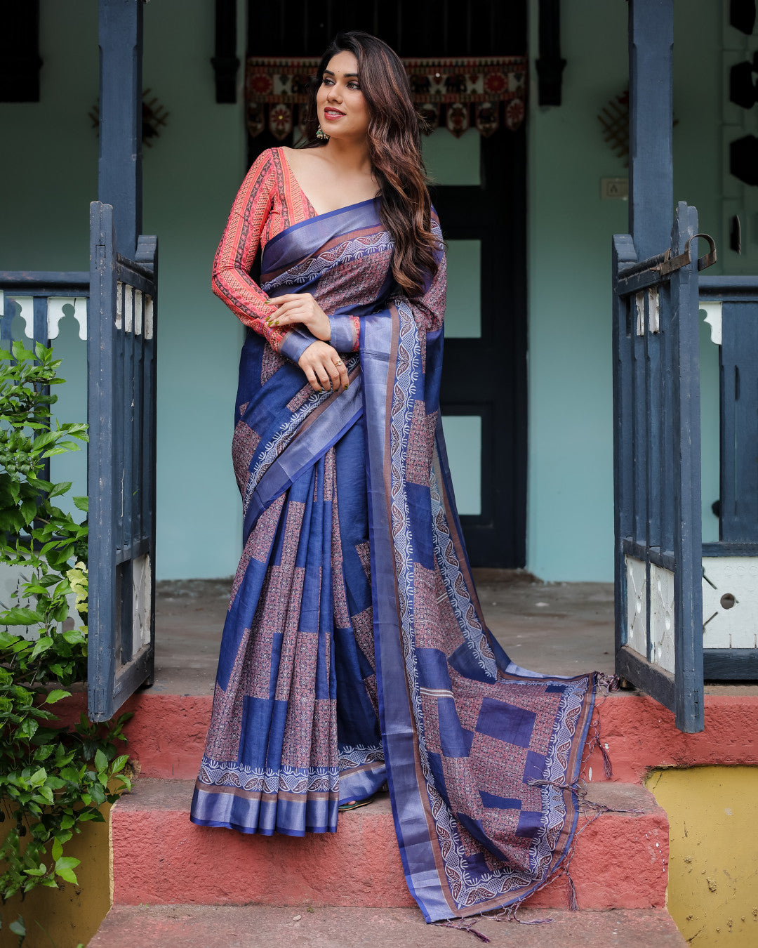 Multi Summer Special Digital Printed Linen Cotton Saree