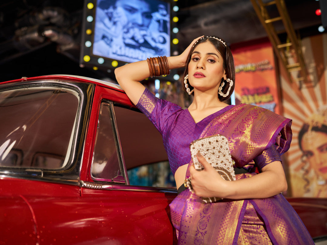 Purple Soft Silk Saree With Zari Weaving Work | Party & Wedding Wear – JaipurSaaj