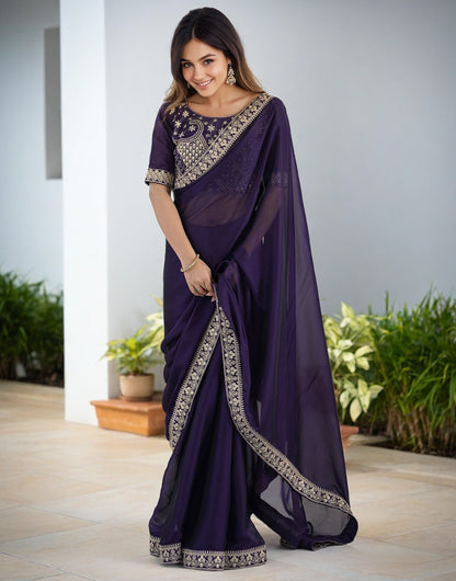 Purple Fancy Rangoli Silk Saree Coding Sequence Work And Multi Lace Border