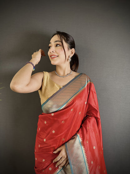 Red Premium Paithani Lichi Silk Saree With Zari Weaving Work | Festive & Wedding Wear – JaipurSaaj