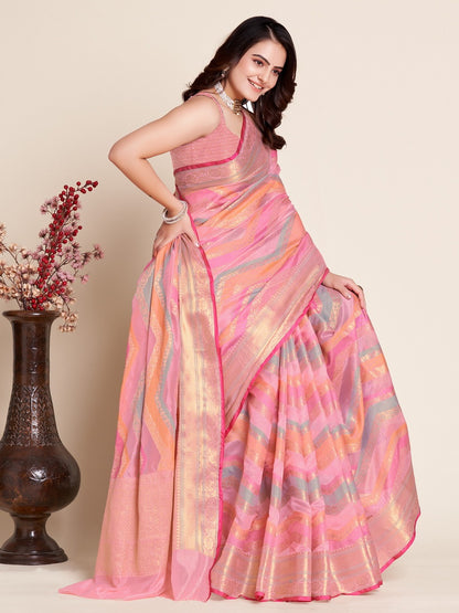 Multi Color Soft Organza Silk Saree With Zari Weaving Work | Festive Wedding & Party Wear – JaipurSaaj