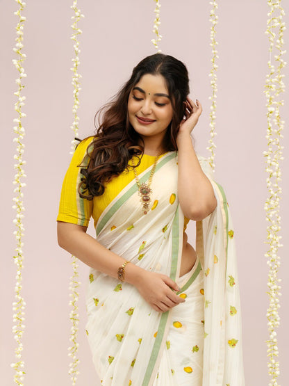 White Linen Cotton Saree with Digital Printed Work | Lightweight Daily & Office Wear – JaipurSaaj