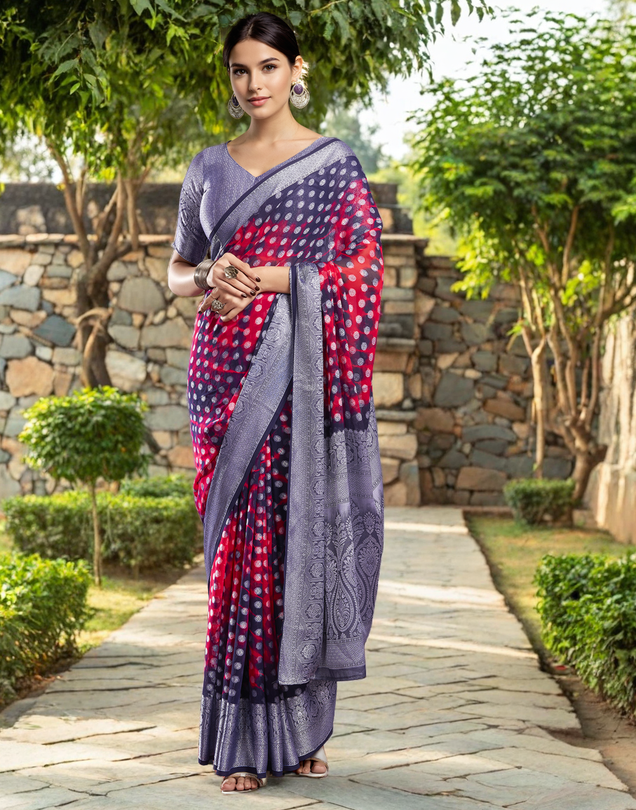 Multi Fancy Georgette Saree With Jacquard Weaving Work