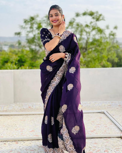 Wine Vichitra Silk Saree with Zari Thread & Stone Work | Designer Wedding & Party wear – JaipurSaaj
