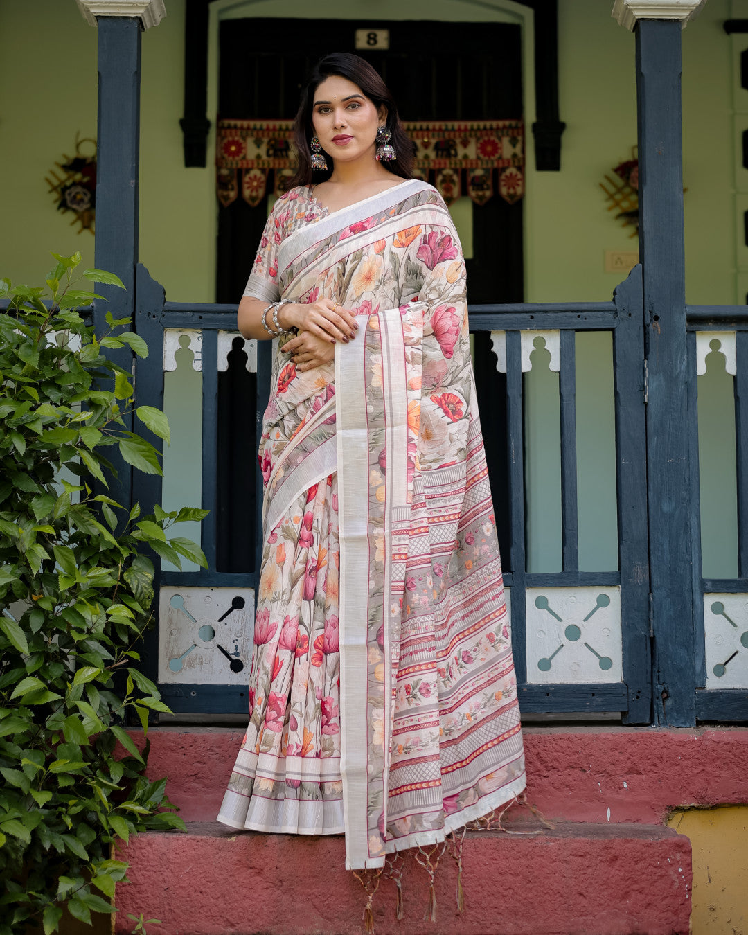Multi Color Digital Printed Linen Cotton Saree | Summer Special Casual & Office Wear – JaipurSaaj
