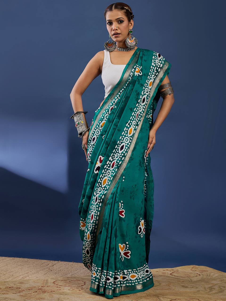 Rama Green Soft Pure Cotton Silk Saree With Hand Batik Print Work | Casual & Ethnic Wear – JaipurSaaj