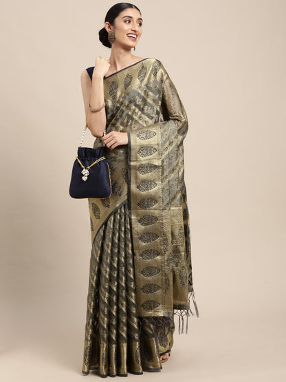 Gray Organza Silk Saree With Zari Weaving Work