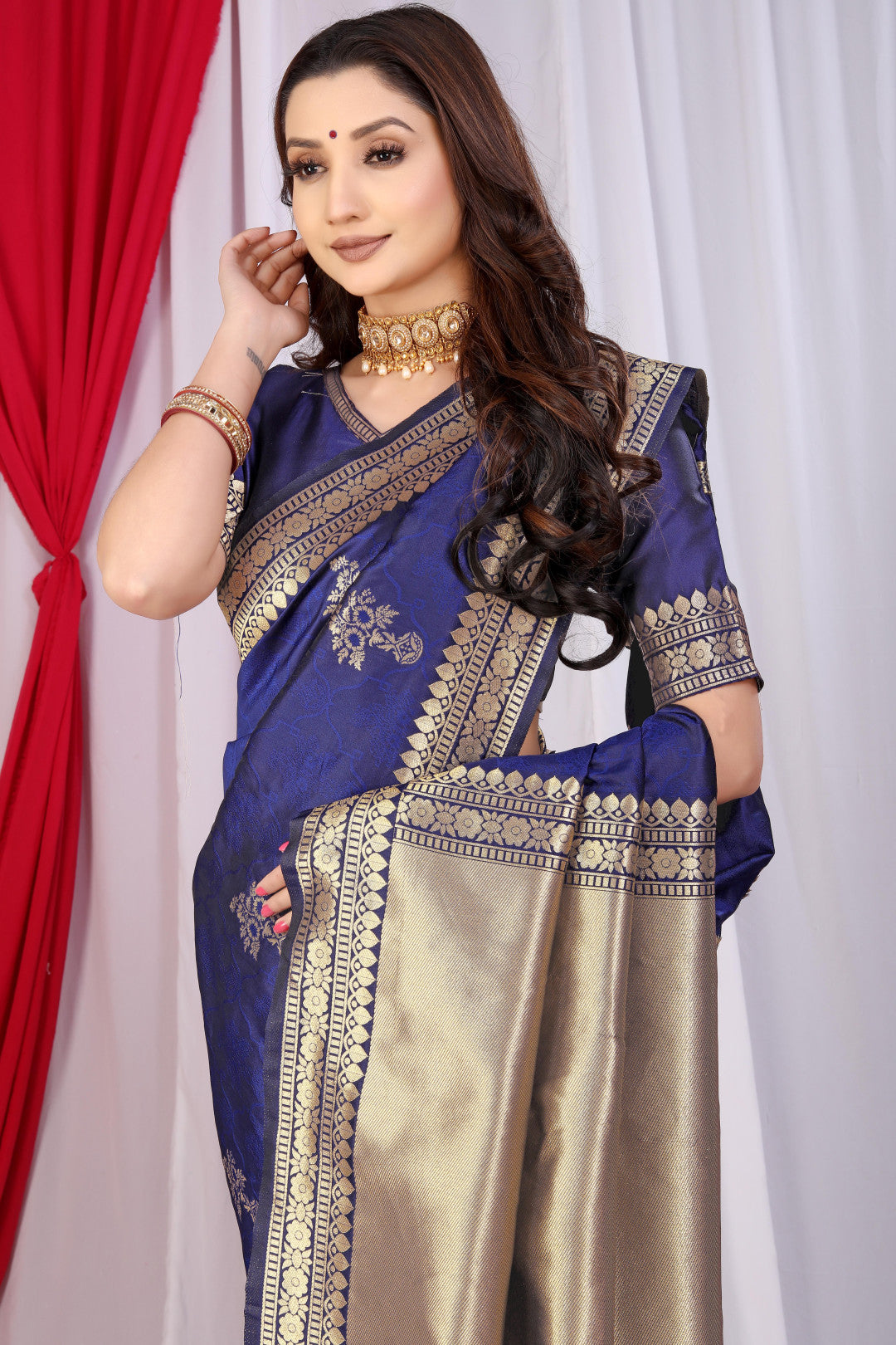 Navy Blue Banarasi Silk Saree With Zari Weaving Work | Bridal Wedding Wear – JaipurSaaj