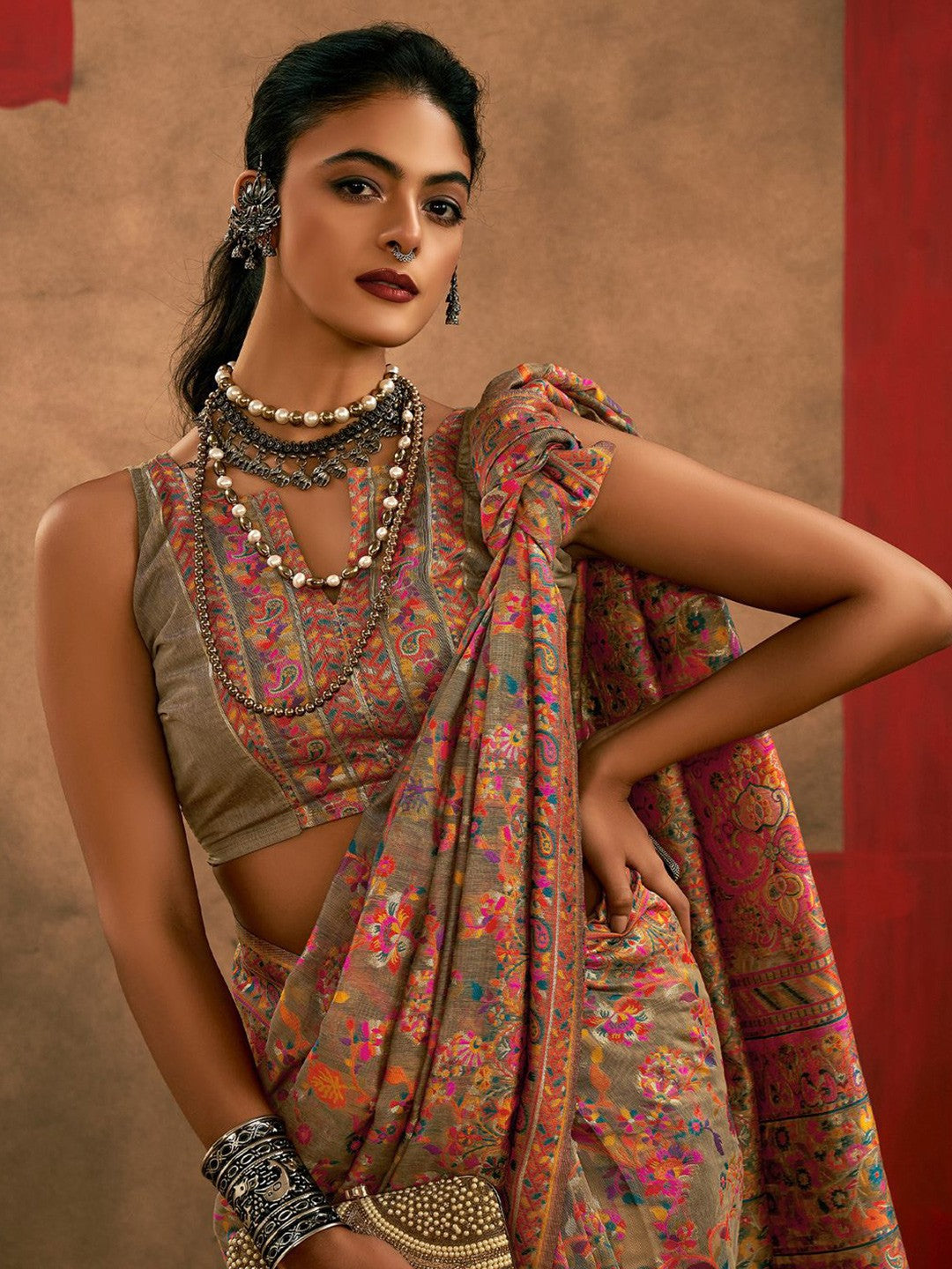 Gray Pashmina Silk Saree With Traditional Woven Design | Festive & Wedding Wear – JaipurSaaj