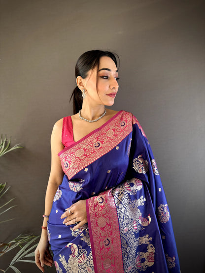 Purple Banarasi Silk Saree With Meenakari Zari Weaving Work | Bridal Wedding Wear – JaipurSaaj