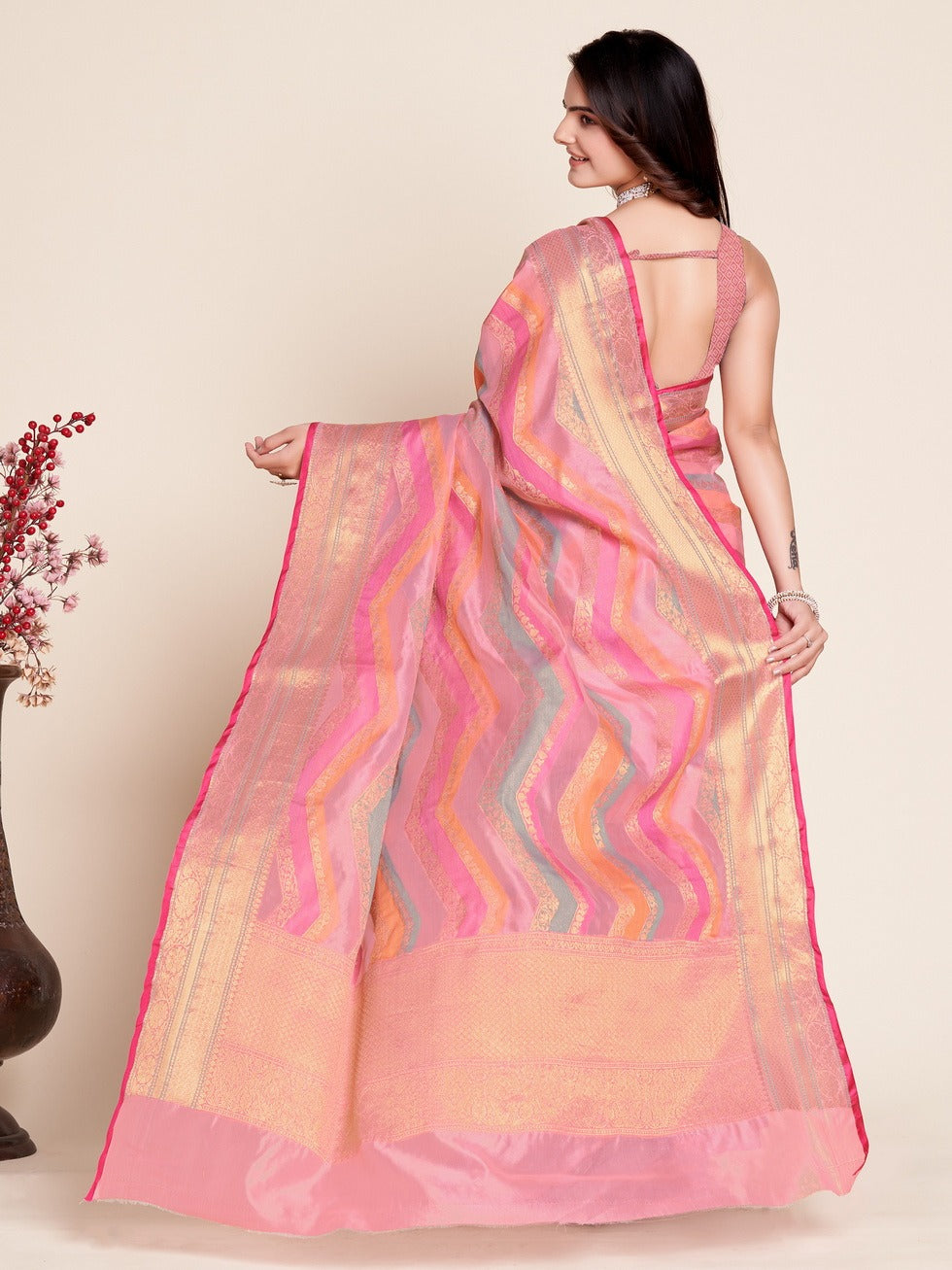 Multi Color Soft Organza Silk Saree With Zari Weaving Work | Festive Wedding & Party Wear – JaipurSaaj