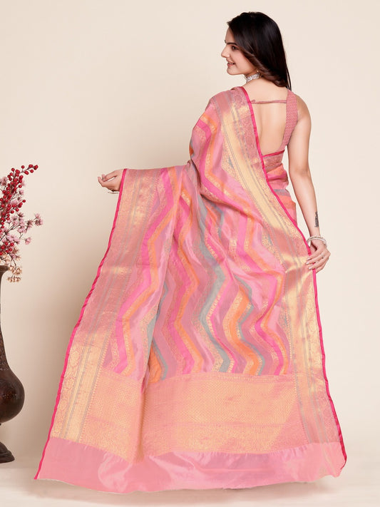Multi Color Soft Organza Silk Saree With Zari Weaving Work | Festive Wedding & Party Wear – JaipurSaaj
