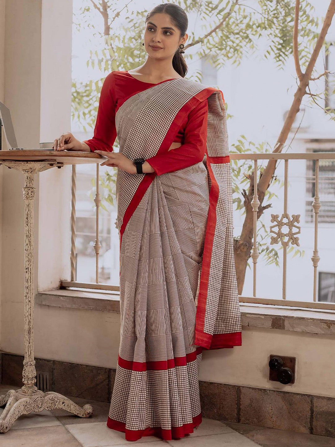 Beige Color Soft Pure Cotton Silk Saree With Jaipur Block Print Work | Traditional Office & Ethnic Wear – JaipurSaaj
