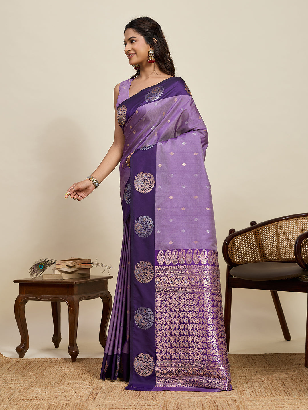 Lavender Soft Silk Saree With Silver Banarasi Zari Weaving Work | Festive Wear – JaipurSaaj
