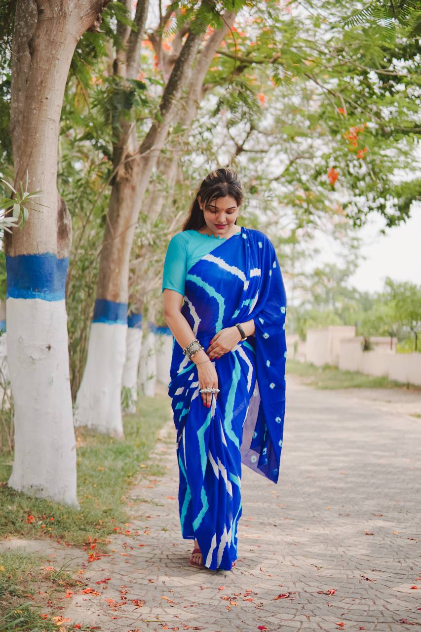 Royal Blue Soft Chinon Silk Saree With Shibori Printed Work | Casual & Festive Wear – JaipurSaaj