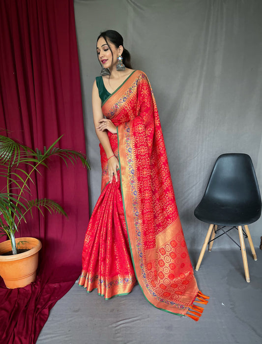Red Patola Silk Saree With Woven Design