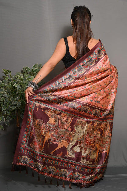 Peach Color Soft Silk Saree With Digital Printed Work