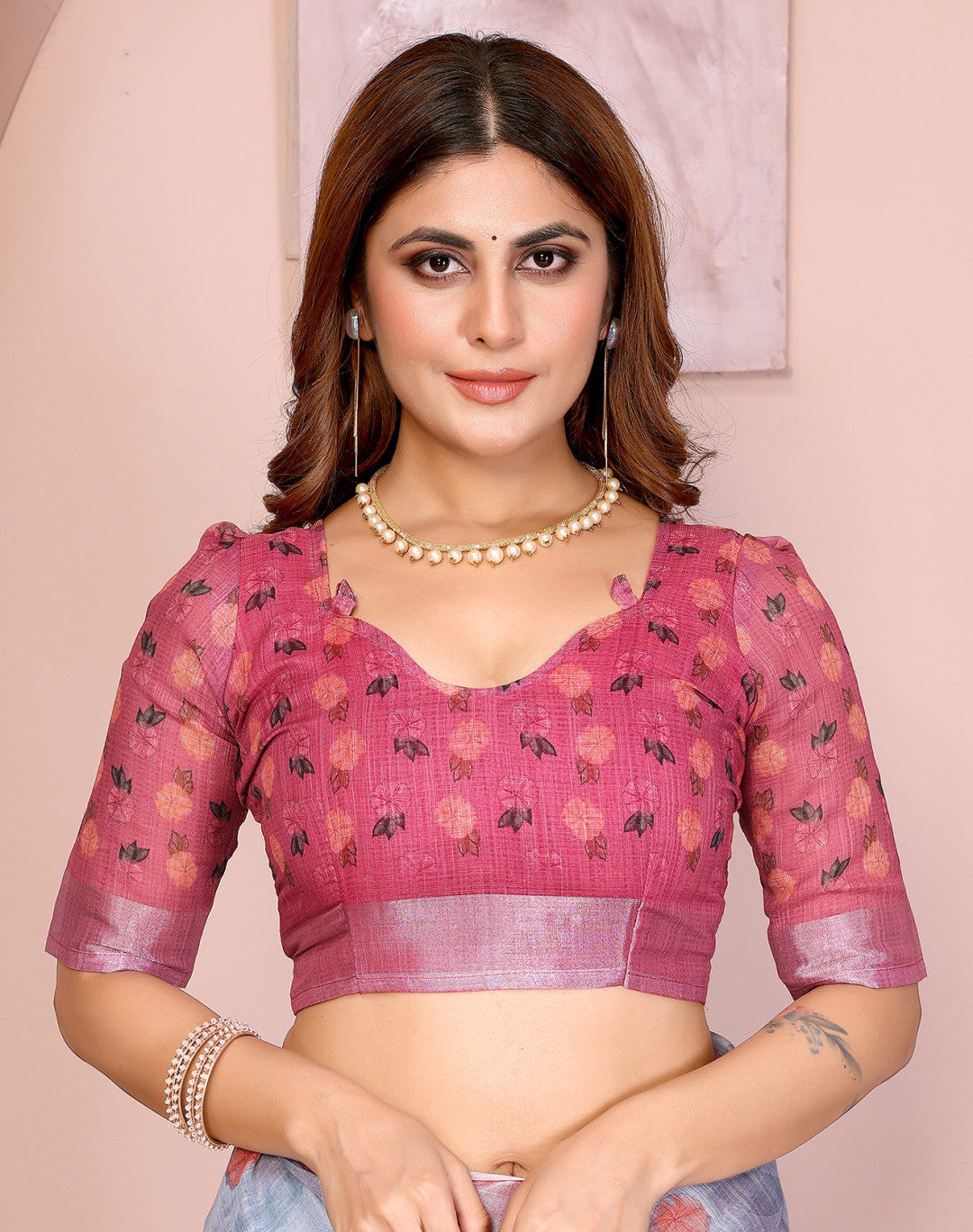 Multi Linen Cotton Saree With Digital Printed Work And Silver Zari Border