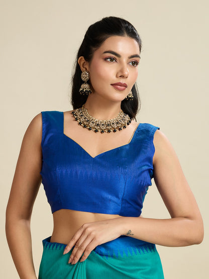 Rama Green Color Khadi Raw Silk Saree With Zari Lining Pallu With Tample Border