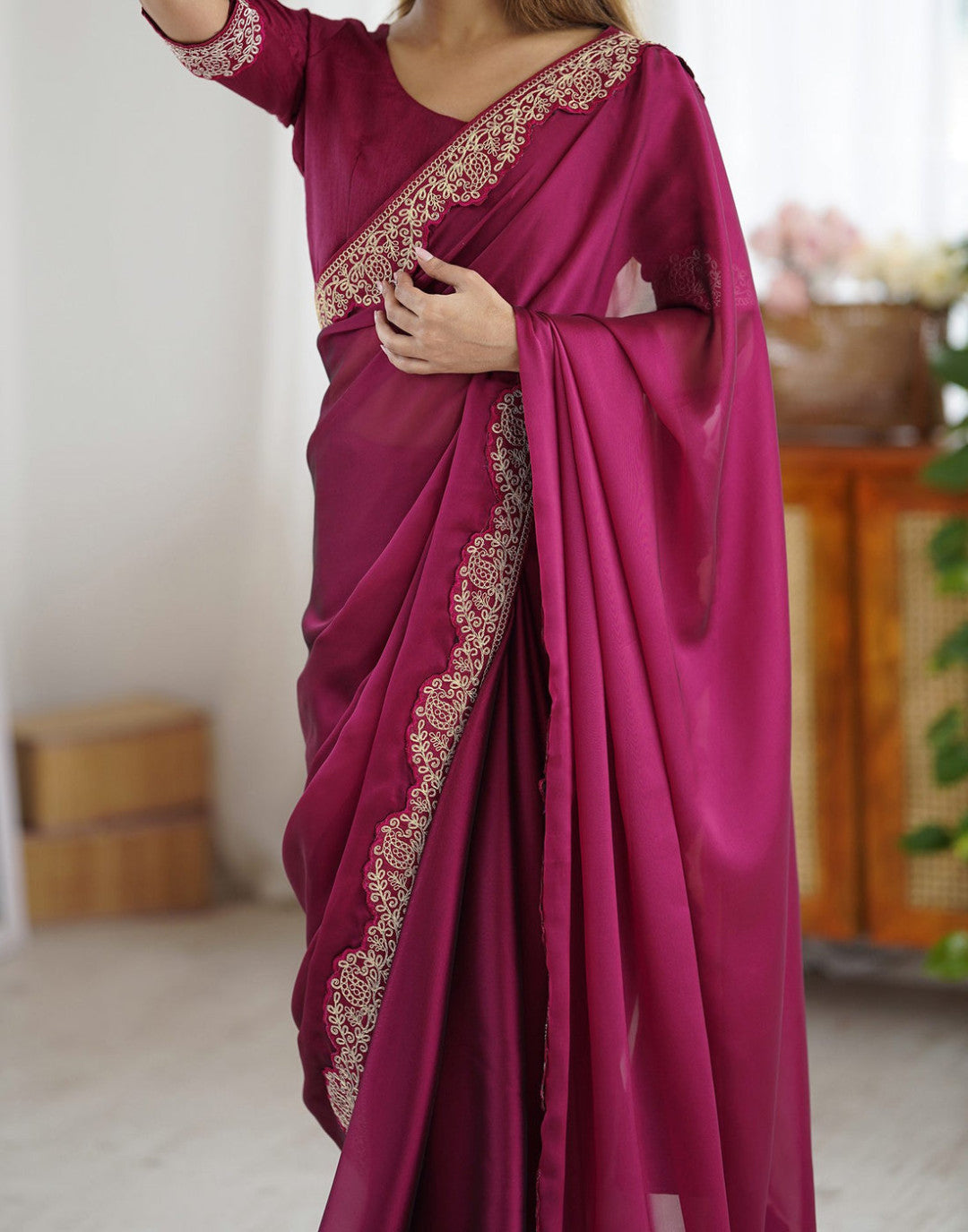 Magenta Fancy Rangoli Silk Saree Coding Work