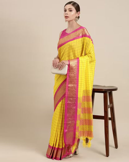Yellow Color Soft Cotton Saree With Zari Weaving Work