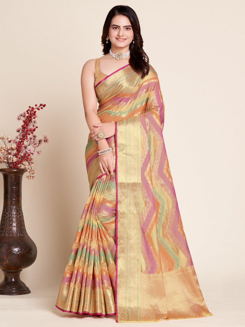 Multi Color Soft Organza Silk Saree With Zari Weaving Work | Festive Wedding & Party Wear – JaipurSaaj