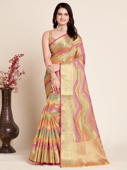 Multi Color Soft Organza Silk Saree With Zari Weaving Work | Festive Wedding & Party Wear – JaipurSaaj