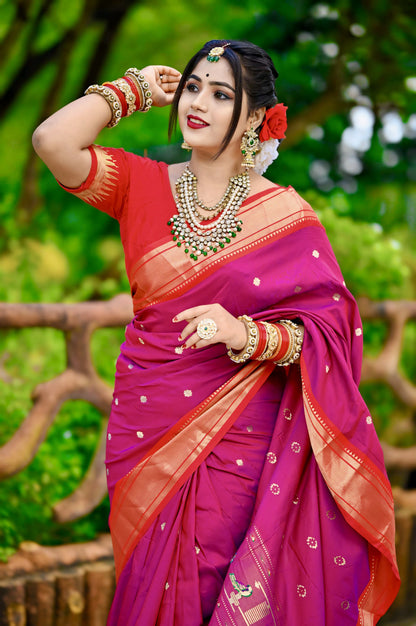 Magenta Paithani Silk Saree With Zari Weaving Work | Bridal Wedding Wear – JaipurSaaj