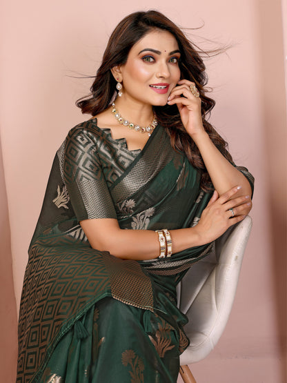 Green Organza Silk Banarasi Saree With Zari Weaving Work | Wedding & Festive Wear – JaipurSaaj