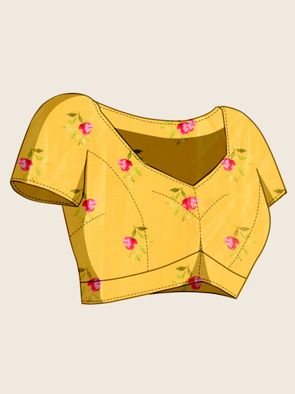 Yellow Soft Chinnon Silk Saree With Digital Printed Work