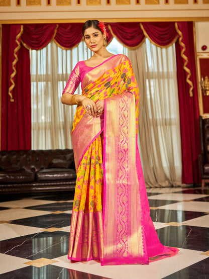 Yellow Soft Cotton Saree With Woven Design | Traditional Festive Ethnic Wear – JaipurSaaj