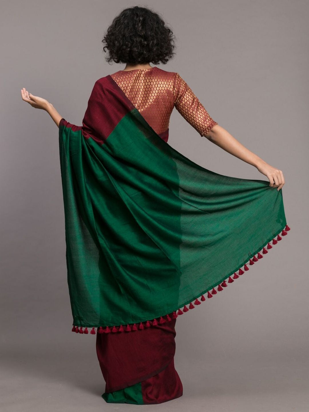 Maroon Color Plain Khadi Cotton Saree With Fancy Tassel Work