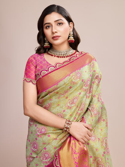 Pista Kanjivaram Silk Saree With Zari Weaving Work | Bridal Wedding Wear – JaipurSaaj
