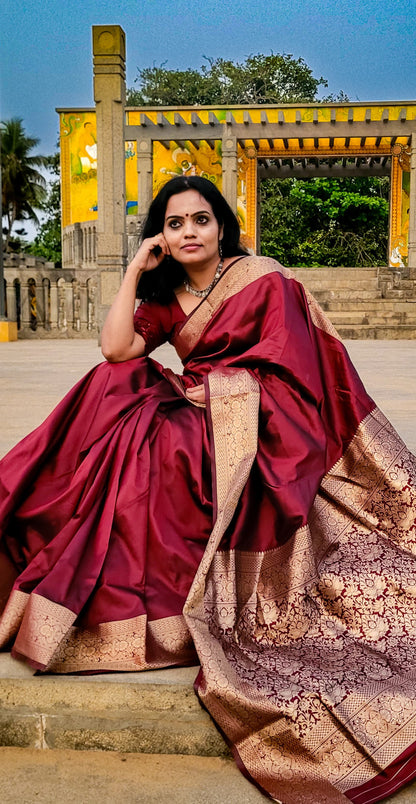 Maroon Color Soft Kanchipuram Silk Saree With Zari Weaving Work | Bridal Wedding & Festive Wear – JaipurSaaj