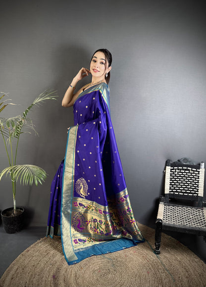 Violet Premium Paithani Lichi Silk Saree With Zari Weaving Work | Festive & Wedding Wear – JaipurSaaj
