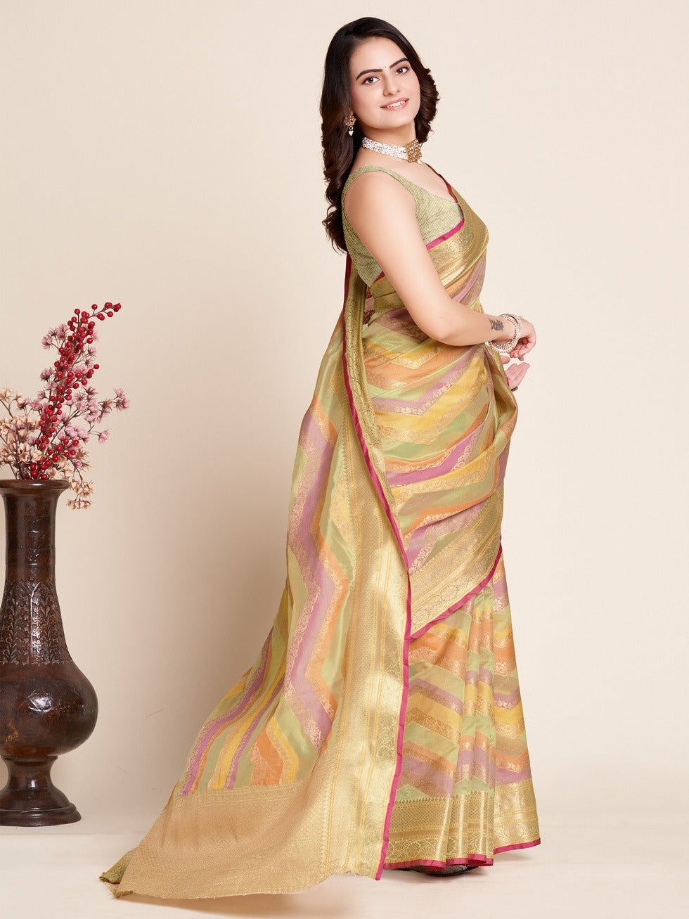 Multi Soft Organza Silk Saree With Zari Weaving Work | Festive Wedding & Party Wear – JaipurSaaj