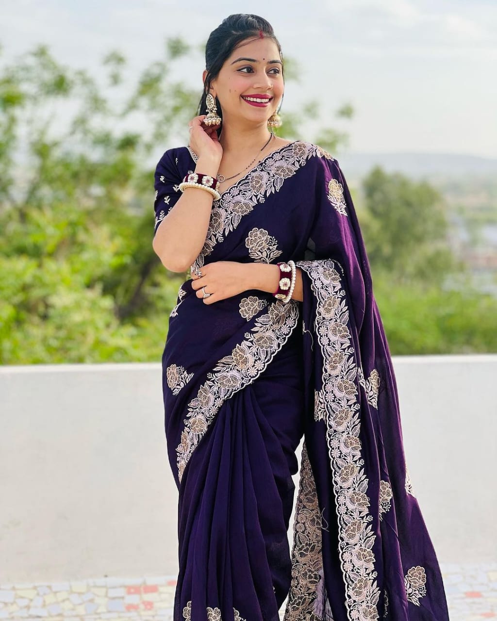 Wine Vichitra Silk Saree with Zari Thread & Stone Work | Designer Wedding & Party wear – JaipurSaaj