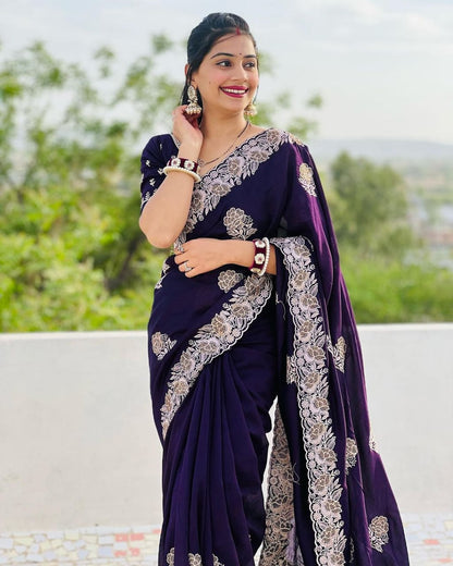Wine Vichitra Silk Saree with Zari Thread & Stone Work | Designer Wedding & Party wear – JaipurSaaj