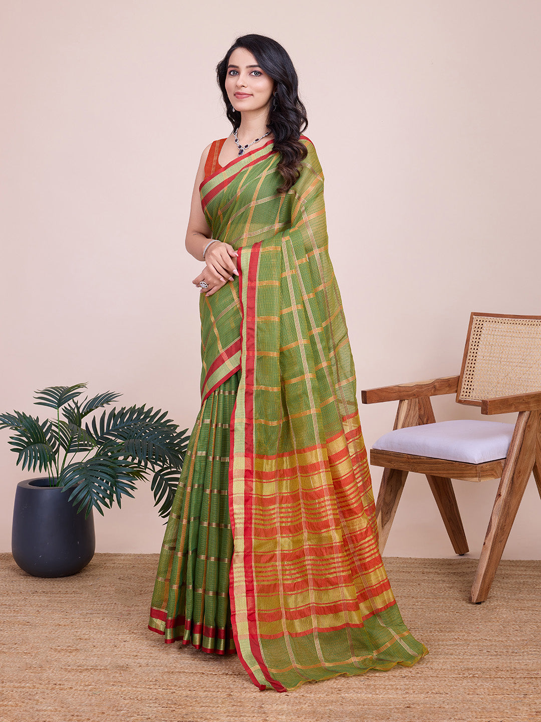 Mahendi Green Kota Doriya Saree With Zari Weaving Work | Lightweight Daily Wear – JaipurSaaj