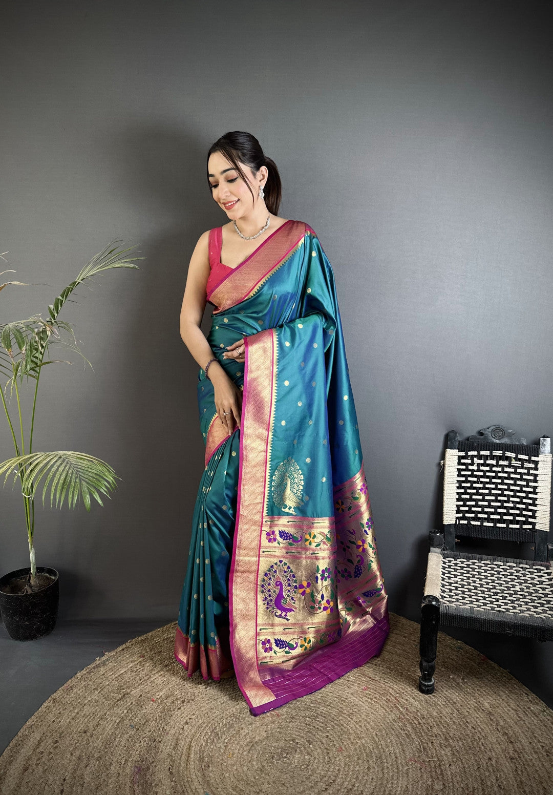Rama Green Paithani Lichi Silk Saree With Zari Weaving Work | Festive & Wedding Wear – JaipurSaaj